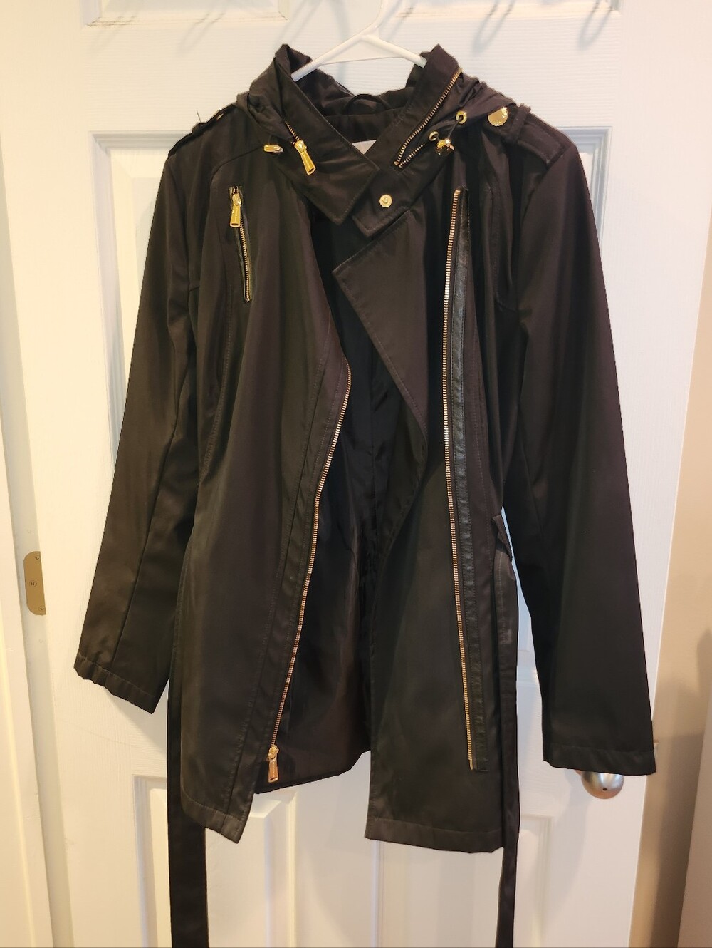 Michael Kors Black Trench Coat with Gold Hardware